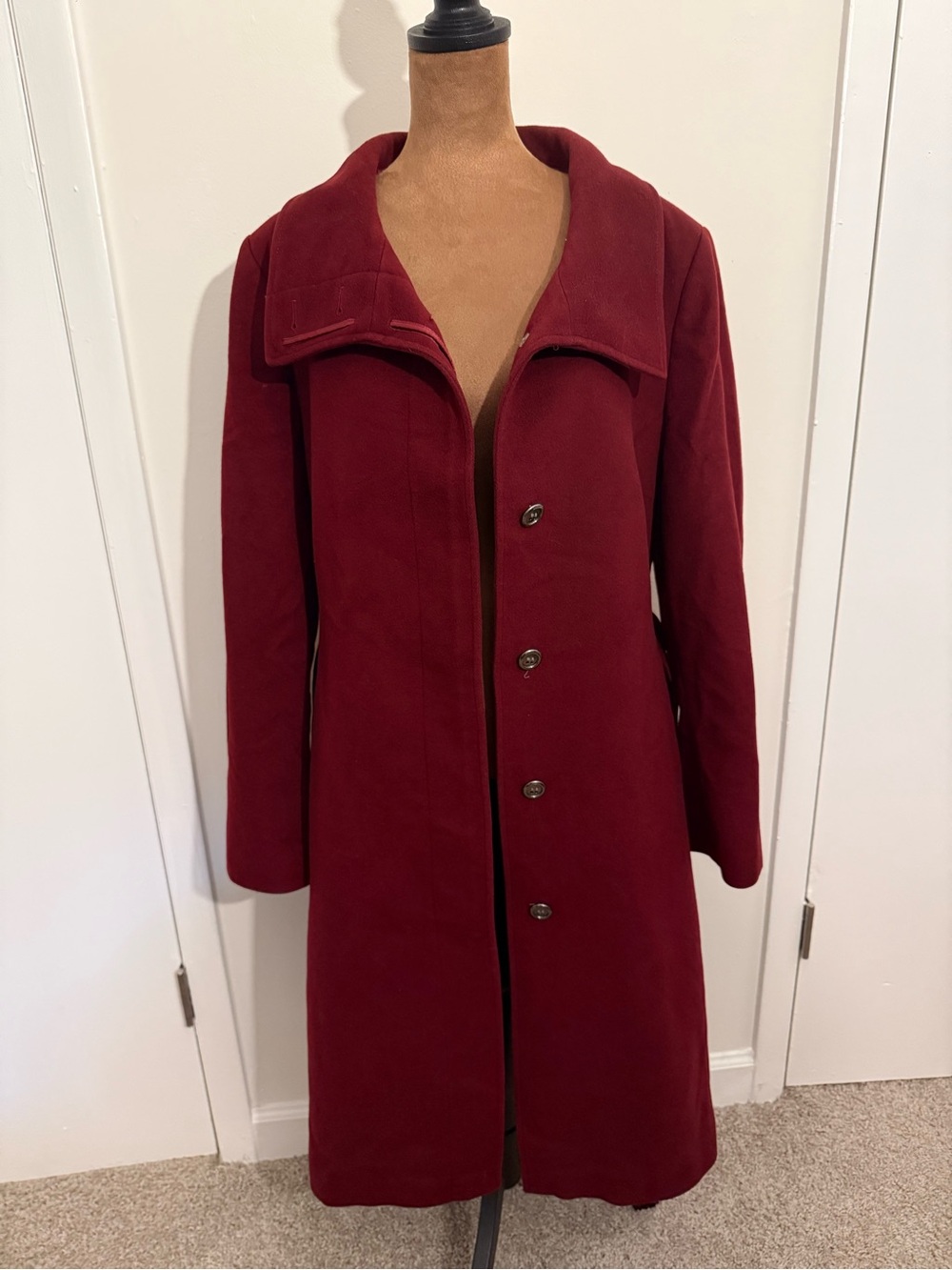 Burberry Deep Red Long Button Trench Coat